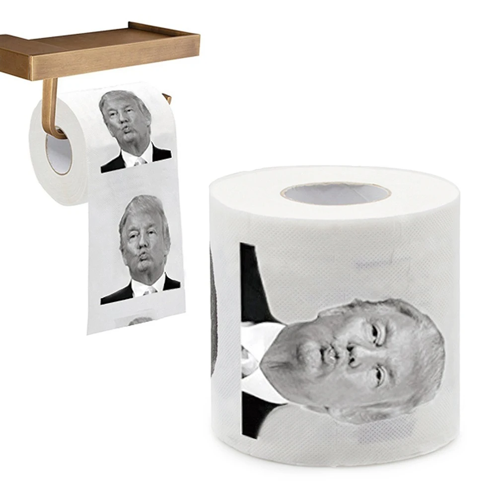 2-10pc humor papel higiênico trump criativo engraçado papel higiênico polpa de madeira pura não-desvanecimento brincadeira banheiro rolo de tecido higiênico