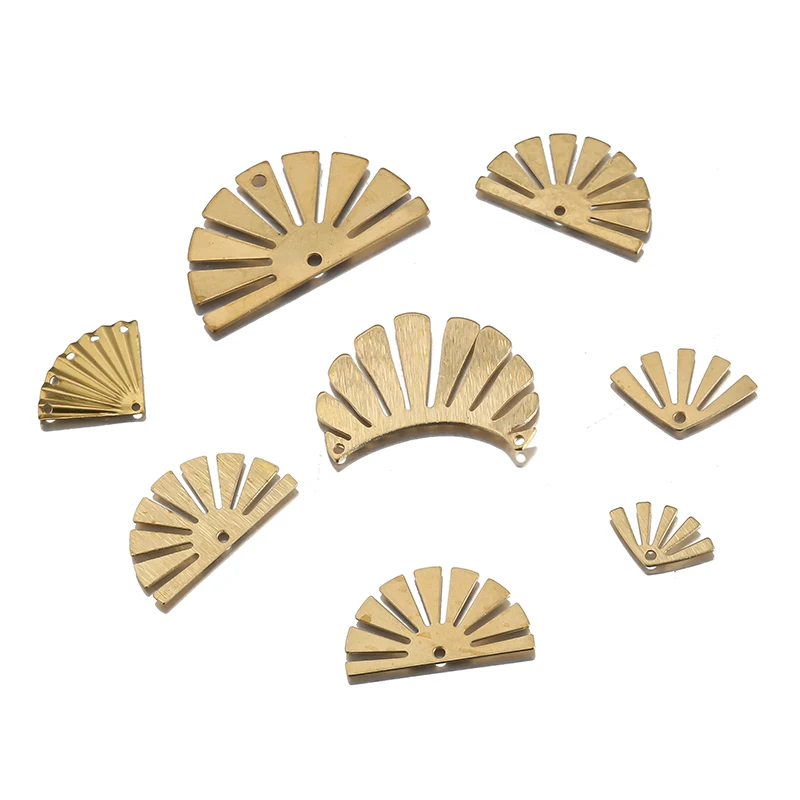 Raw Brass Fan Shape Charms Connector Women Earring Nacklace Finding Pendants For Diy Jewelry Making Accessories Bulk Wholesale