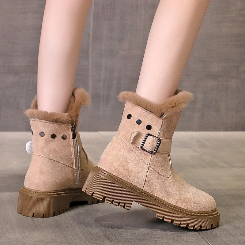 

Classics Ankle Boots Shoes Female 2024 Plus Size Modern Women's Boots Women Buckle Round Toe Med Heel Side Zip Warm Shoes Women