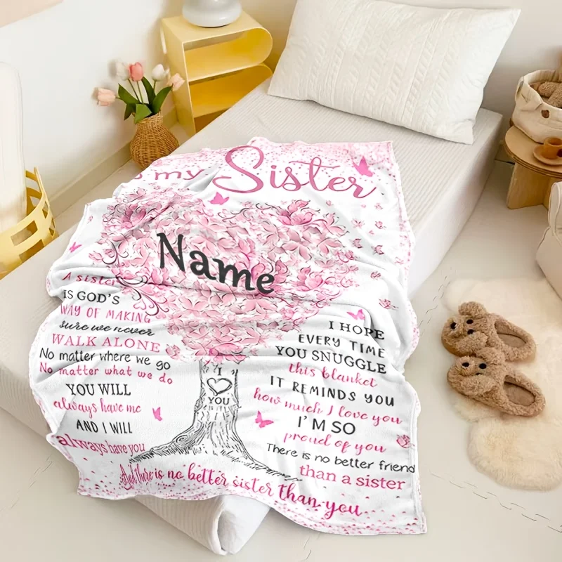 Custom name love letter to sister fleece blanket, suitable for sofa, bed, birthday, children, friends, gift