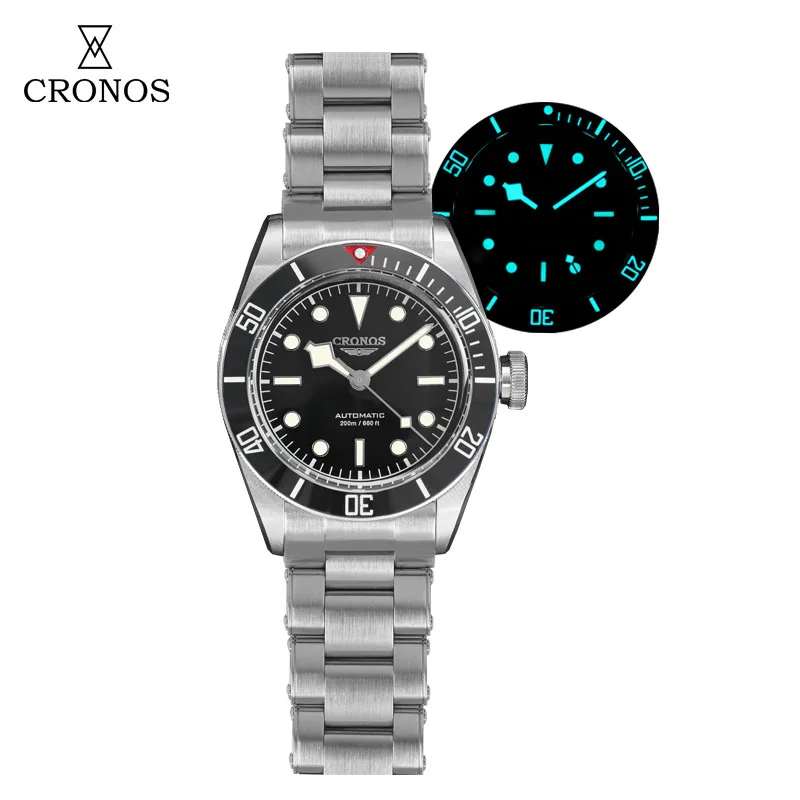 CRONOS Mens Automatic Watches Luxury Mechanical Wristwatch C3/BGW9 Luminous Diver 20Bar Waterproof Sapphire Ceramic Bezel Sport