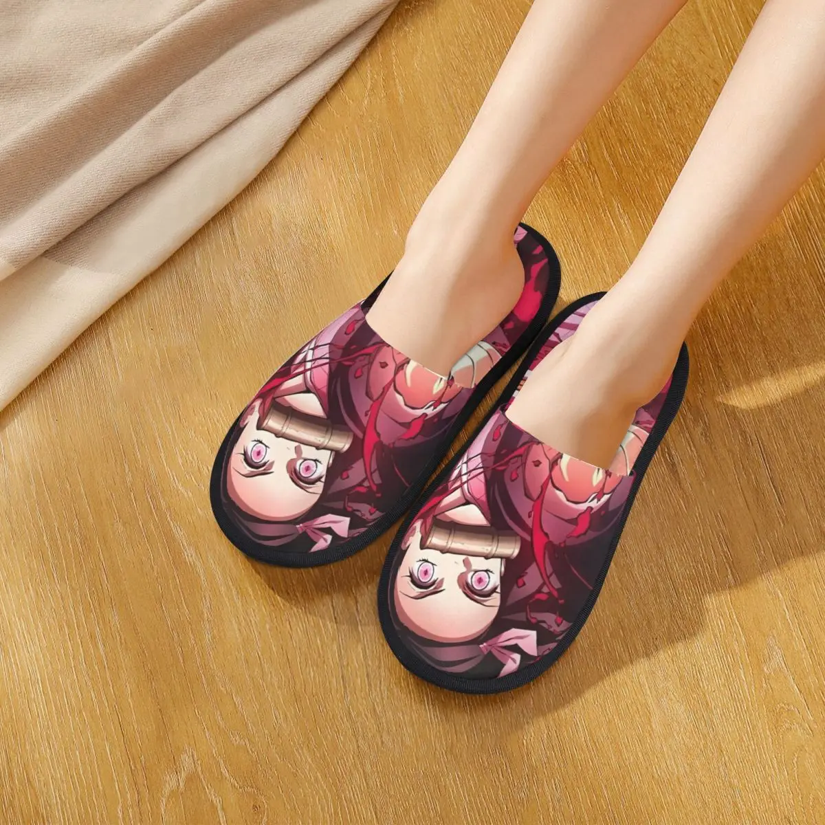 Anime Kawaii Nezuko Home Chinelos de algodão antiderrapantes Demon Slayer Soft Memory Foam Slides Indoor
