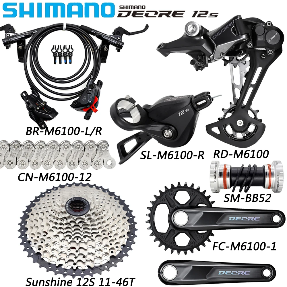 

SHIMANO DEORE M6100 12V Complete kit 170/175MM 30/32T Crankset M6100 BR Disc Brake 51T Cassette Chain Bicycle Parts