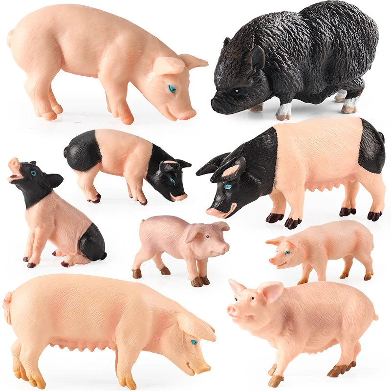 Oenux Farm Animals Model Simulation Pig Swine Sow Wild Boar Porcupine Boar Action Figures Poultry Figurine Educational Kids Toy