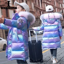 2023 Winter Down Jacket For Girls Coat Waterproof Shiny Hooded Children Outerwear Clothing 5-14 Year Teenage Kids Parka Snowsuit