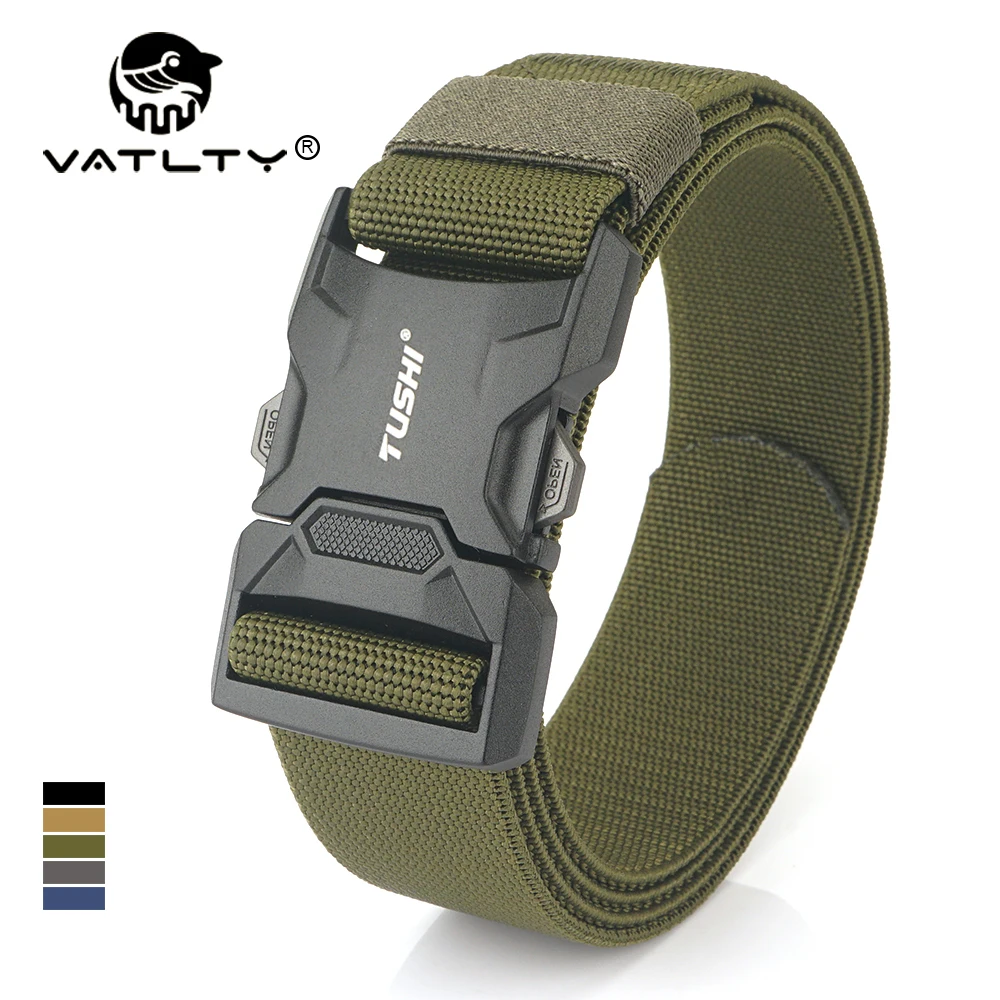 VATLTY New Matte Elastic Belt Zinc Alloy Buckle Quick Release Military Tactical Belt for Men Tight Genuine Nylon Casual Belt