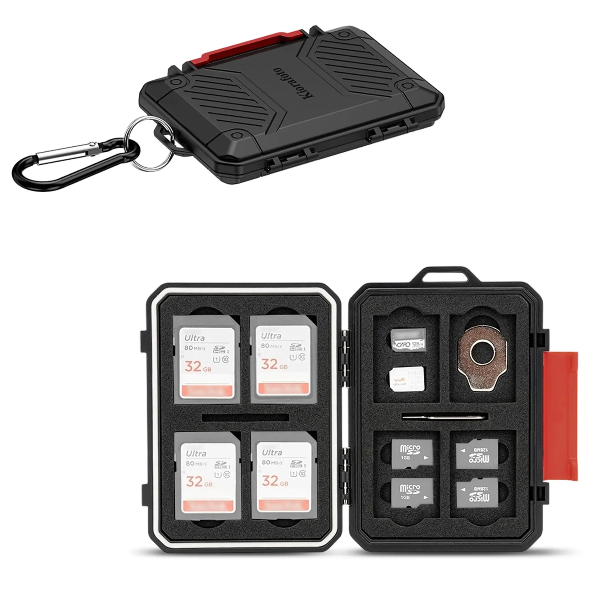 KIWIFOTOS 22 Slots Memory Card Case Holder for 8 SD SDHC SDXC Cards + 12 MicroSD TF MSD Cards+ 2 Nano SIM Storage Carrying Case