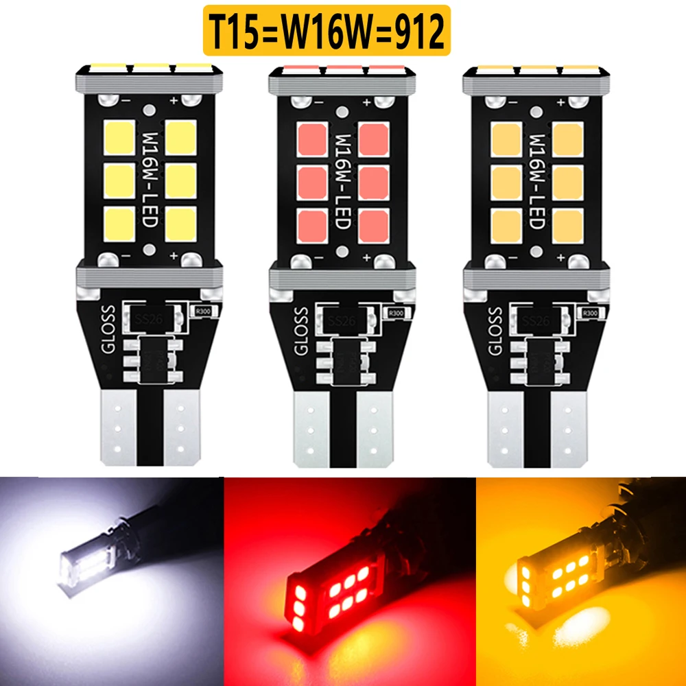 2PCS T15 T16 W16W 921 912 LED Reverse Lights Canbus Brak Bulb Back Up Lamp Car Auto Exterior Light Super Bright White Red Orange