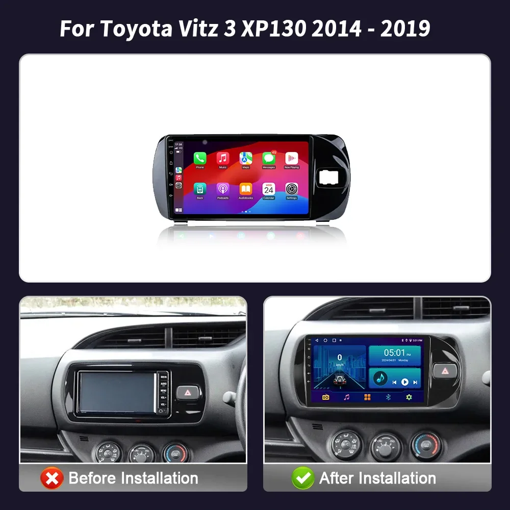 Android For Toyota Vitz 3 XP130 2014-2019 Car Radio Multimedia Player Navigation Wireless CarPlay Touch Head Unit Screen Stereo