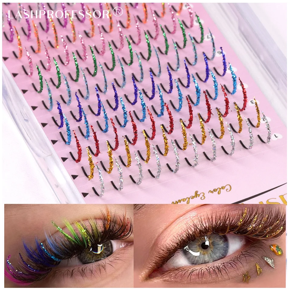 Mix Colors Glitter Eyelash Extensions Shiny Colorful False Lashes Faux Russian Volume Individual Lash For Makeup Supplies Cilia