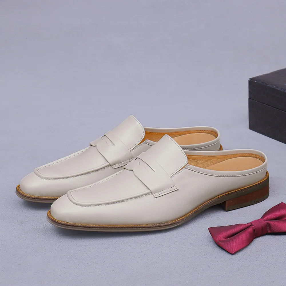 

Men's Slip-On Lazy Closed-Toe Mules | Handmade Genuine Cowhide, Business Casual Leather Shoes