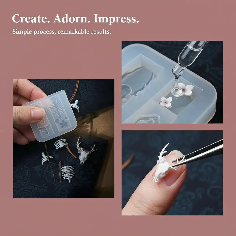 3D Silicone Nail Art Mold Mummy Ribs Spine Bone Pattern Non-toxic Safe for Home DIY Manicure Nail Decoration