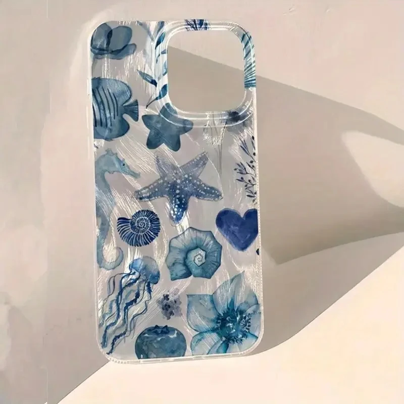 

Blue Ocean Element Lip Print Chiffon Texture Phone Case for Xiaomi 14T 13T Pro 11 Lite 5G Shockproof Laser TPU Bumper Back Cover