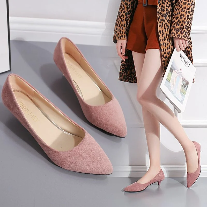 3cm Shallow Women Shoes Pumps 2024 New Solid Flock Casual Shoes Woman Low Heels Pointed Toe Office Ladies Shoes plus size