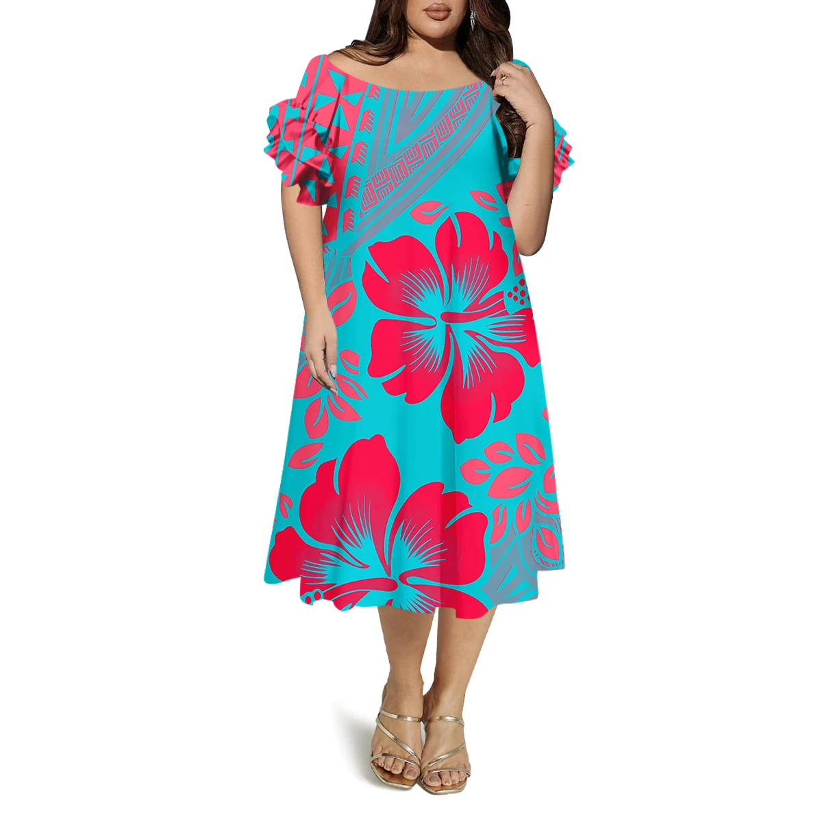 Butterfly Sleeve Round Neck Loose Design Comfortable Women'S Dress Polynesian Custom Pattern Tribal Design Evening Dress