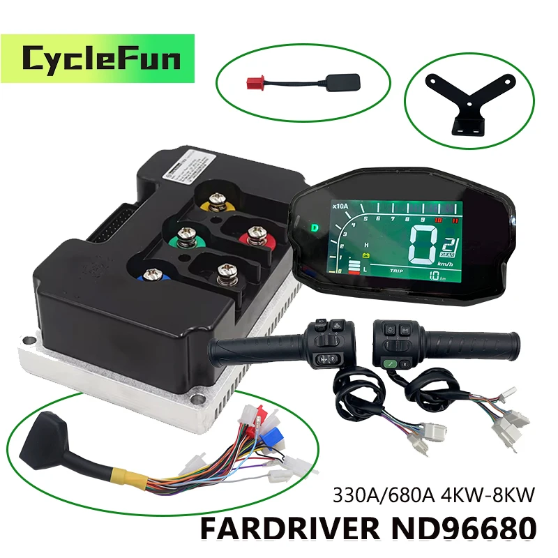 

FarDriver ND96680 4KW-8KW BLDC Sine Wave Controller 330A-680A With T08 Throttle And DKD Display For Electric Motorcycles Scooter