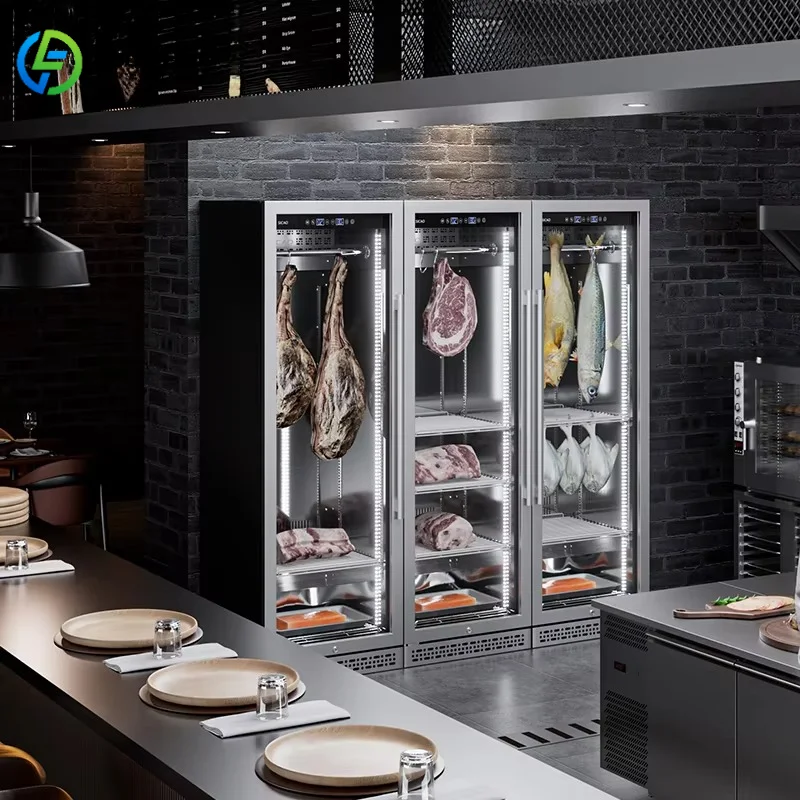 Customized Meat Aging Fridge Large Visual Glass Constant Environment Stainless Steel Commercial Dry Aging Cabinet Kitchen