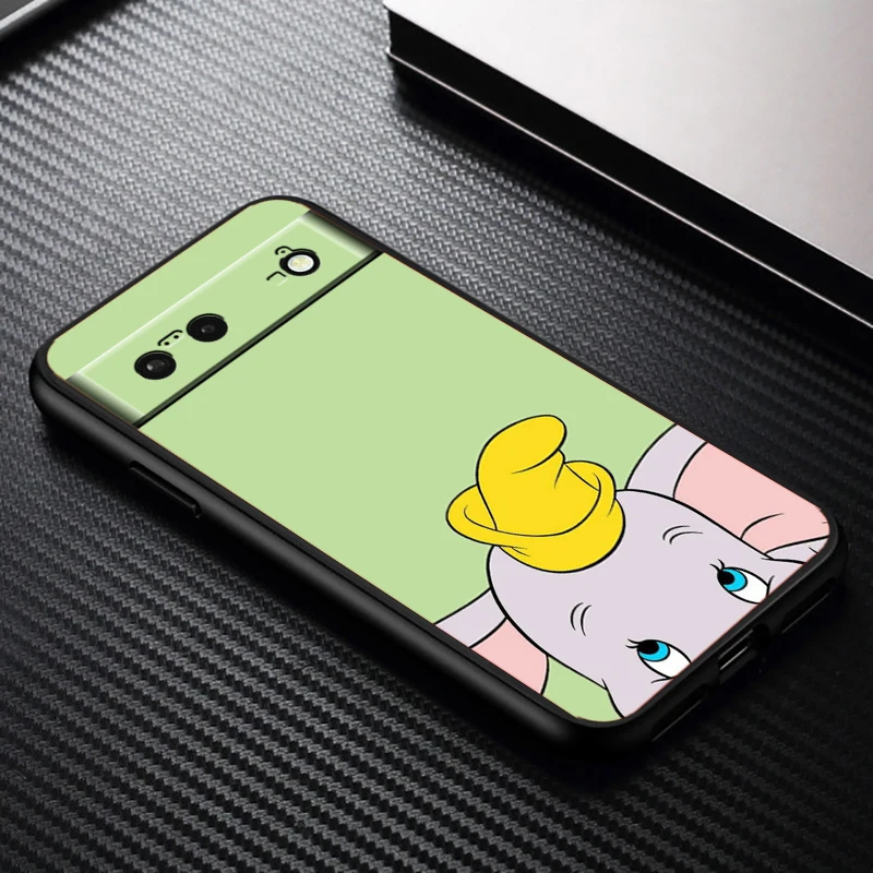 Cute Flying Elephant Dumbo For Google Pixel 9 8 7A 7 6A 6 5A 5 4 4A XL 5G Black Silicon Shockproof Shell Back Phone Case image 4