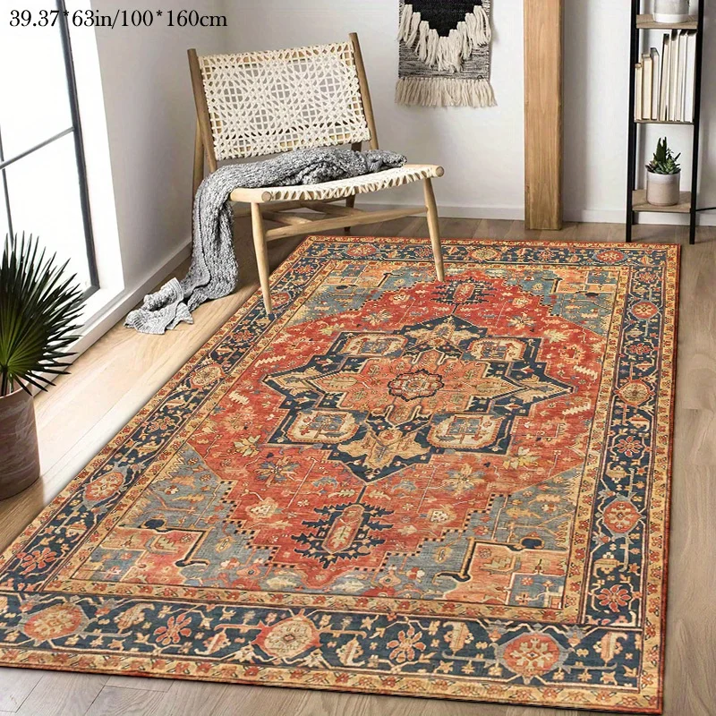 

Bohemian Pattern Velvet Mat Vibrant Red Blue Golden Mandala Design Machine Washable Indoor Outdoor Living Room Bedroom Balcony