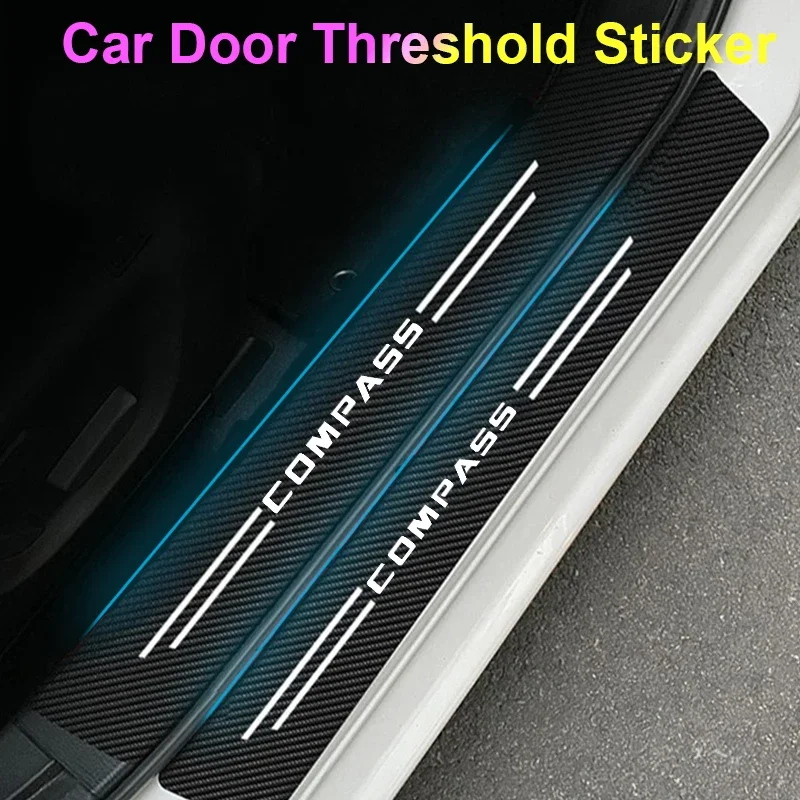 Car Decals Door Threshold Anti Scratch Stickers for Jeep COMPASS Logo Rear Trunk Doorsill Scuff Scratch Strip Tape Interior