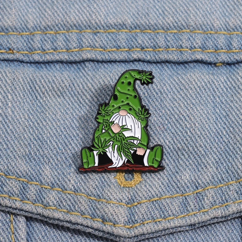 Green Cute Dwarf Enamel Pins Custom Plant Maple Leaf Brooches Lapel Badges Funny Jewelry Gift for Kids Friends
