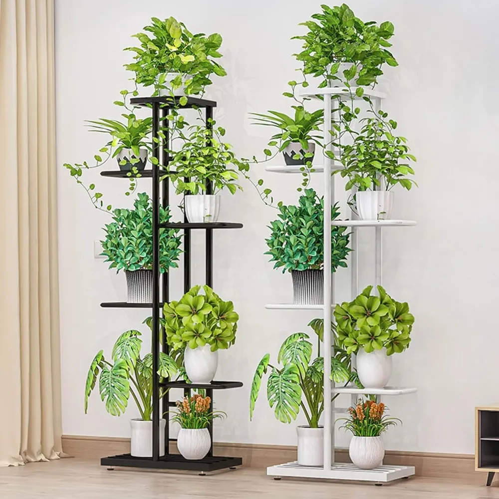 屋内背の高い金属製プラントスタンド - マルチティア 8 ティア 9 鉢植えマルチティアアイアンナローフラワースタンドラックシェルフ コーナーパティオ用