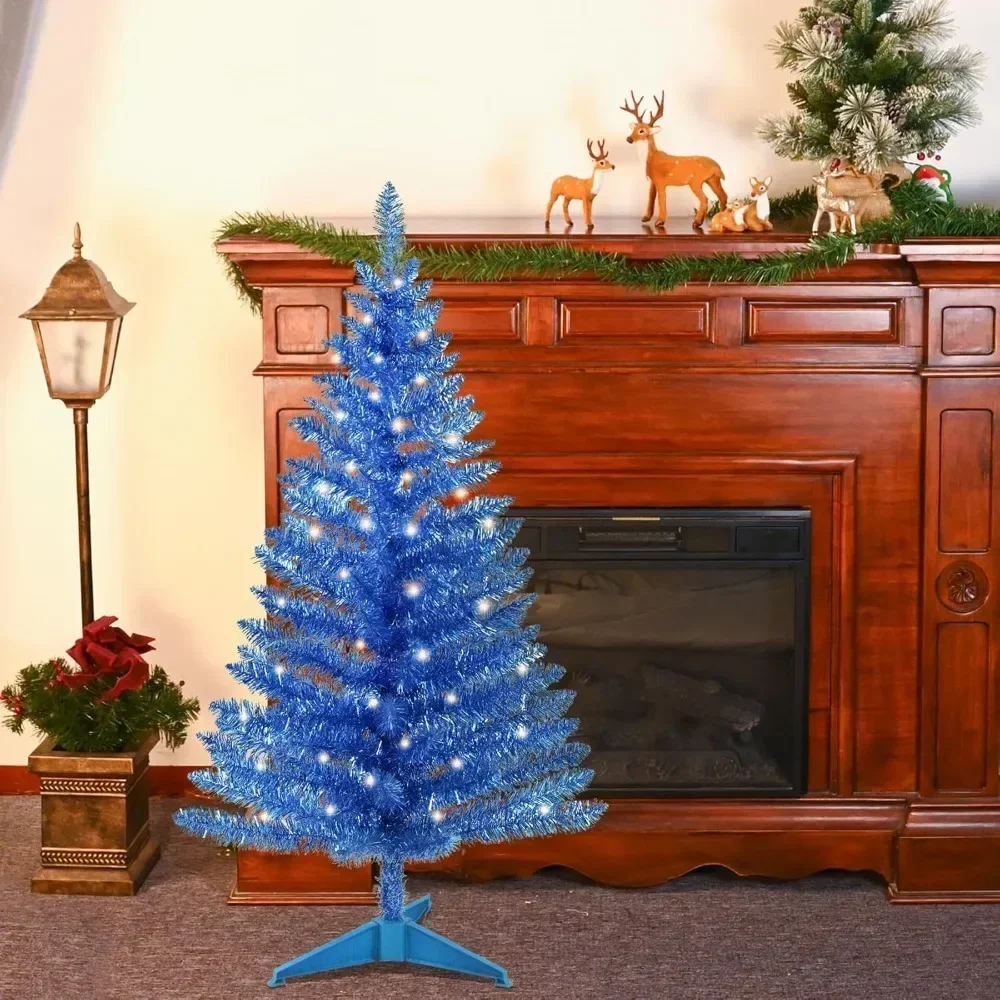 Christmas Tree Lighted Artificial Blue Not Pre-lit Blue Tinsel Pine with Lights Ideal for Ideal for Home Office Christmas Trees