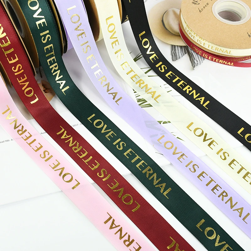 40yards Grosgrain Ribbon Gold Printing LOVE IS ETERNAL Ribbons Romantic Gift Packaging Wedding Valentiens Day Handmade Accessory