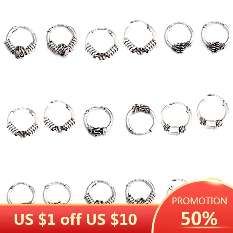 SOHOT Punk Vintage Alloy Snake Spiral Small Round Smooth Silver Color Hoop Earrings For Women Piercing Jewelry Accessories Gifts