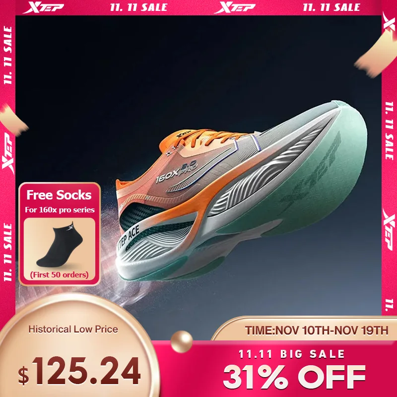

Xtep 160X 3.0 Pro Men Running Shoes Carbon Plate Professional Marathon PB Rebound Cushioning Sports Sneakers Male 978119110115