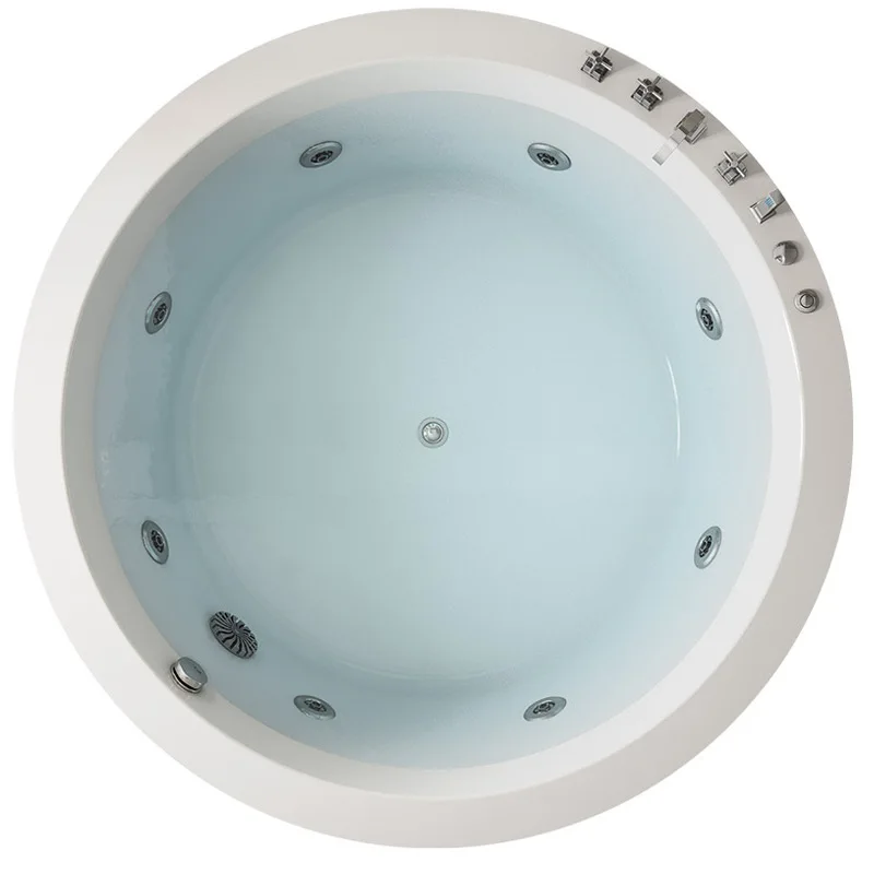 White 67 Inch Acrylic Round  Underground Embedded Soaking Massage Bathtub with Whirlpool for Indoor Use in Hotel Apartment