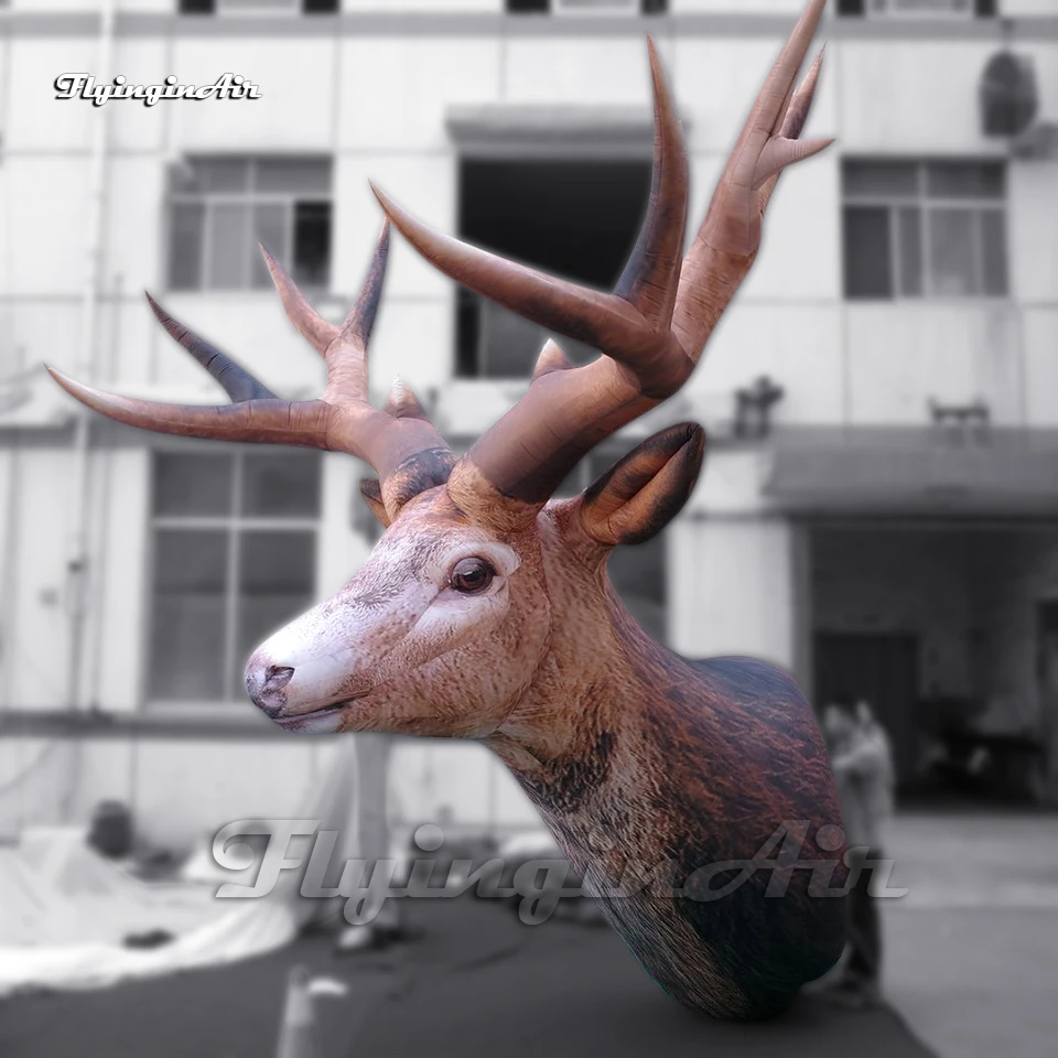 Realistic Large Inflatable David's Deer Elaphurus Davidianus Head Animal Balloon 6m Air Blow Up Elk Model For Wall Decoration