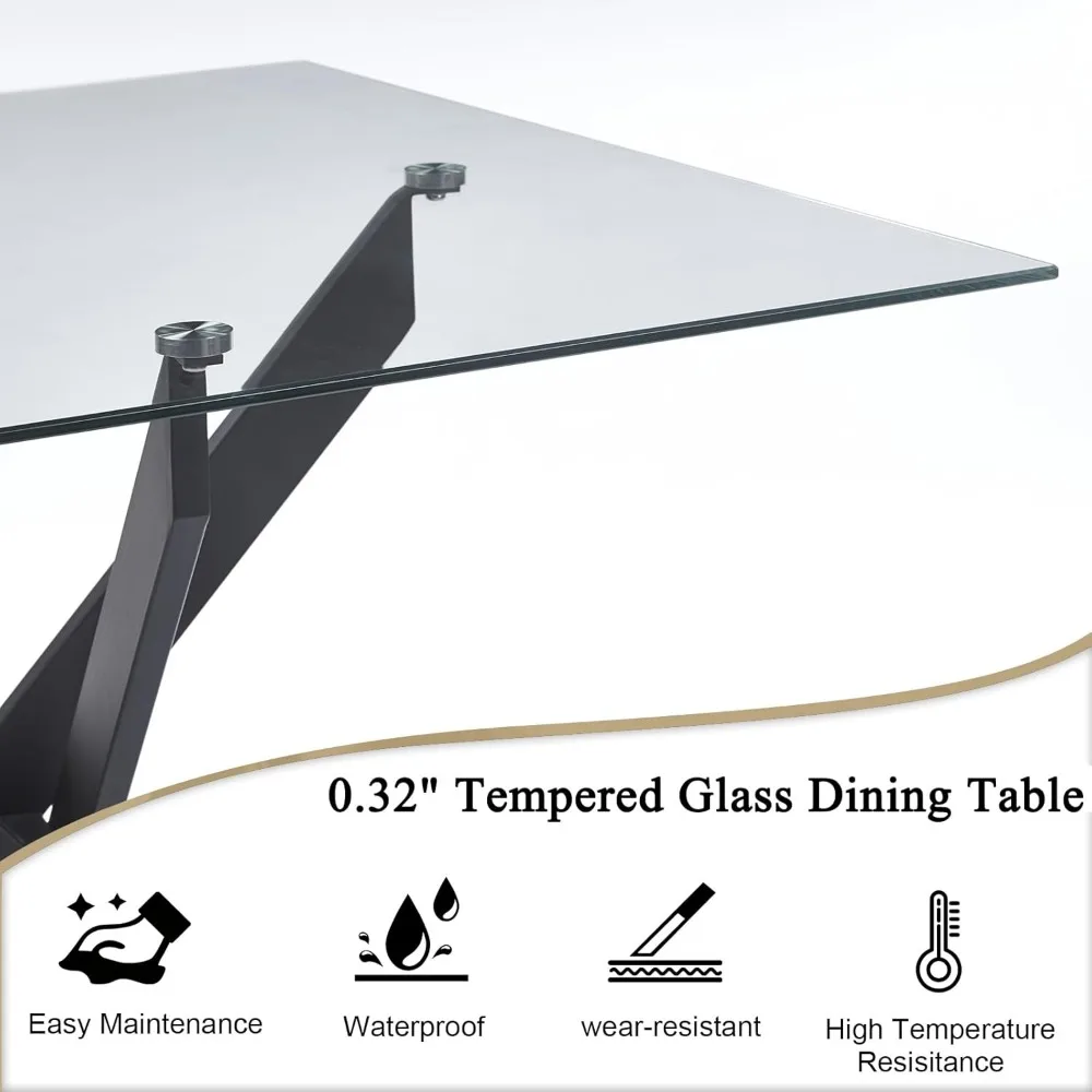 طاولة طعام زجاجية حديثة تتسع لـ 4 مقاعد مع أرجل معدنية سوداء أنيقة، وطاولة مطبخ صغيرة معاصرة للمساحات المدمجة #5
