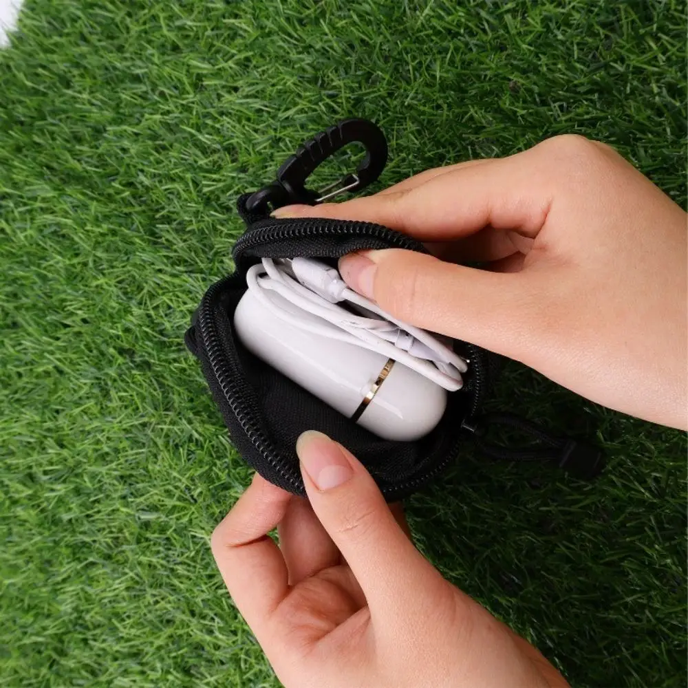 New Nylon Carabiner Key Bag Waterproof Rotatable Change Purse Earphone Charger Storage Bag for Outdoor Camping