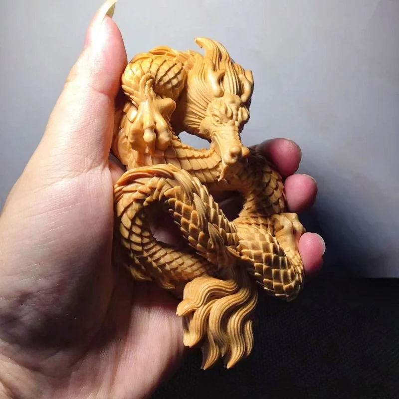 

Buxus Microphylla Wood Carving Flying Dragon Ornaments Arborvitae Solid Wood Carving Chenlong Auspicious Beast Shenlong Hollow O