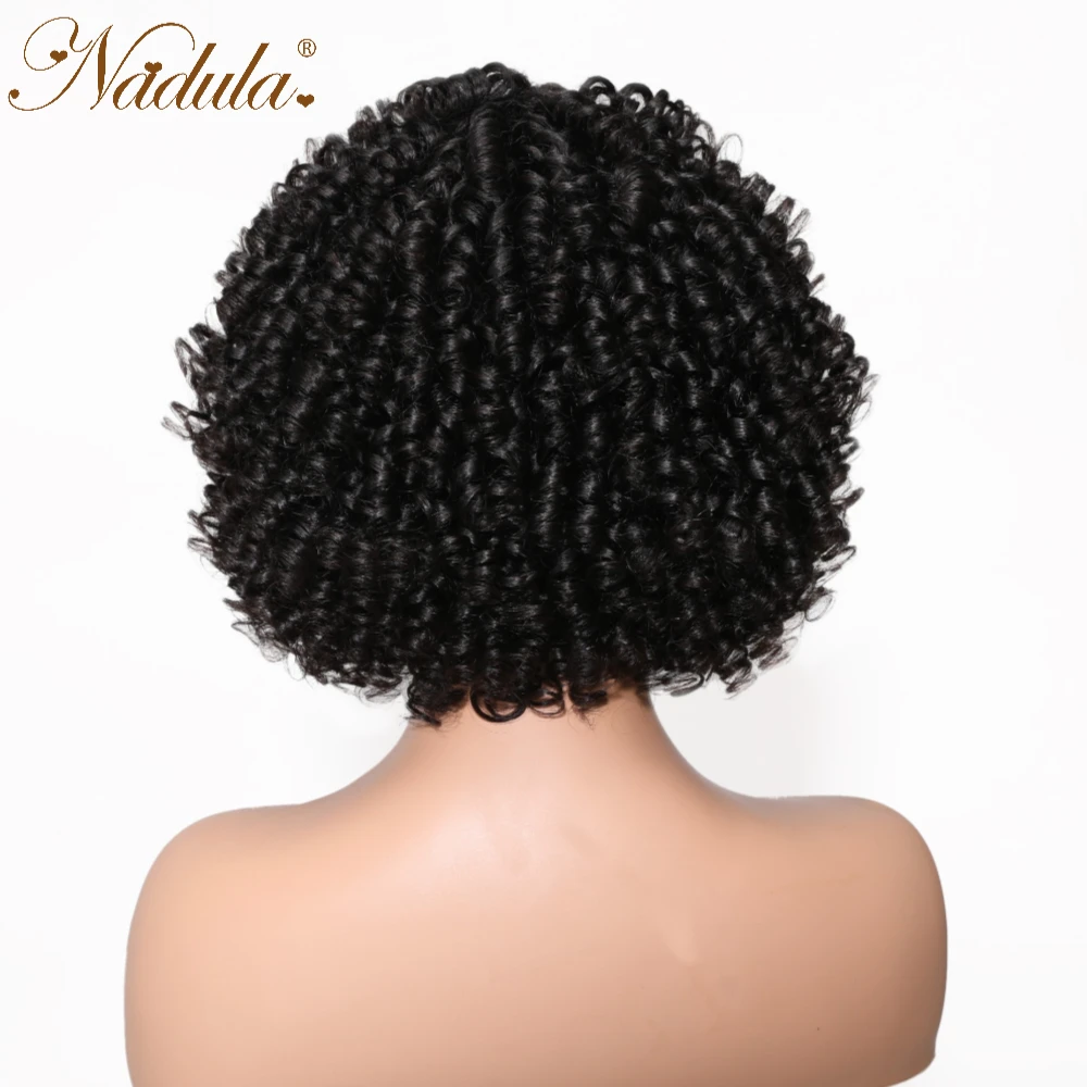 Nadula Short BOB Spring Bouncy Curly Wig With Bangs Glueless Breathable Open Cap Air Wig Natural Black Color 100% Human Hair