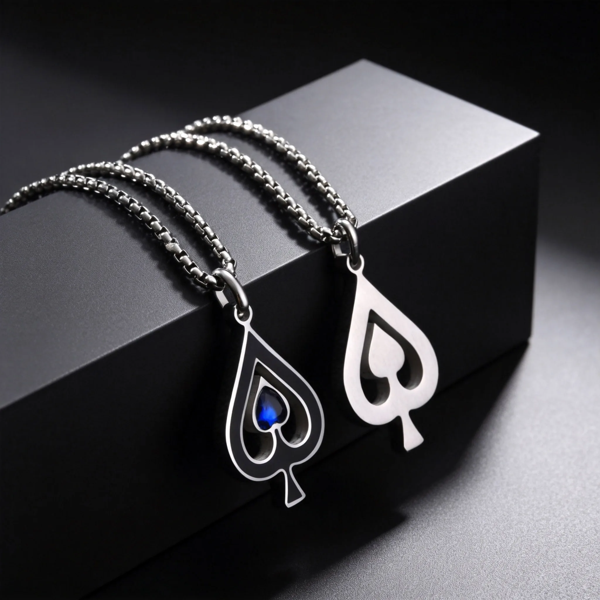 New Design Heart Zircon Stainless Steel Spades Pendant Necklace for Men Fashion Vintage Jewelry Waterproof Non-fading