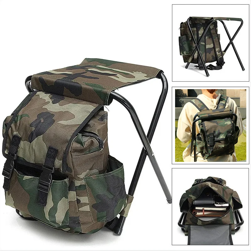 

Folding Chair 2 in 1 Portable Camping Fishing Chair Stool Waterproof Backpack Picnic Bag For Traveling Hiking Fishing