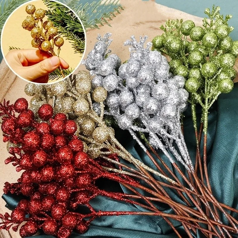 

1pc Glitter Glitter Simulation Berry Ball White Red Gold Christmas Decoration Accessories Hard Rod DIY Small Bouquet Decoration