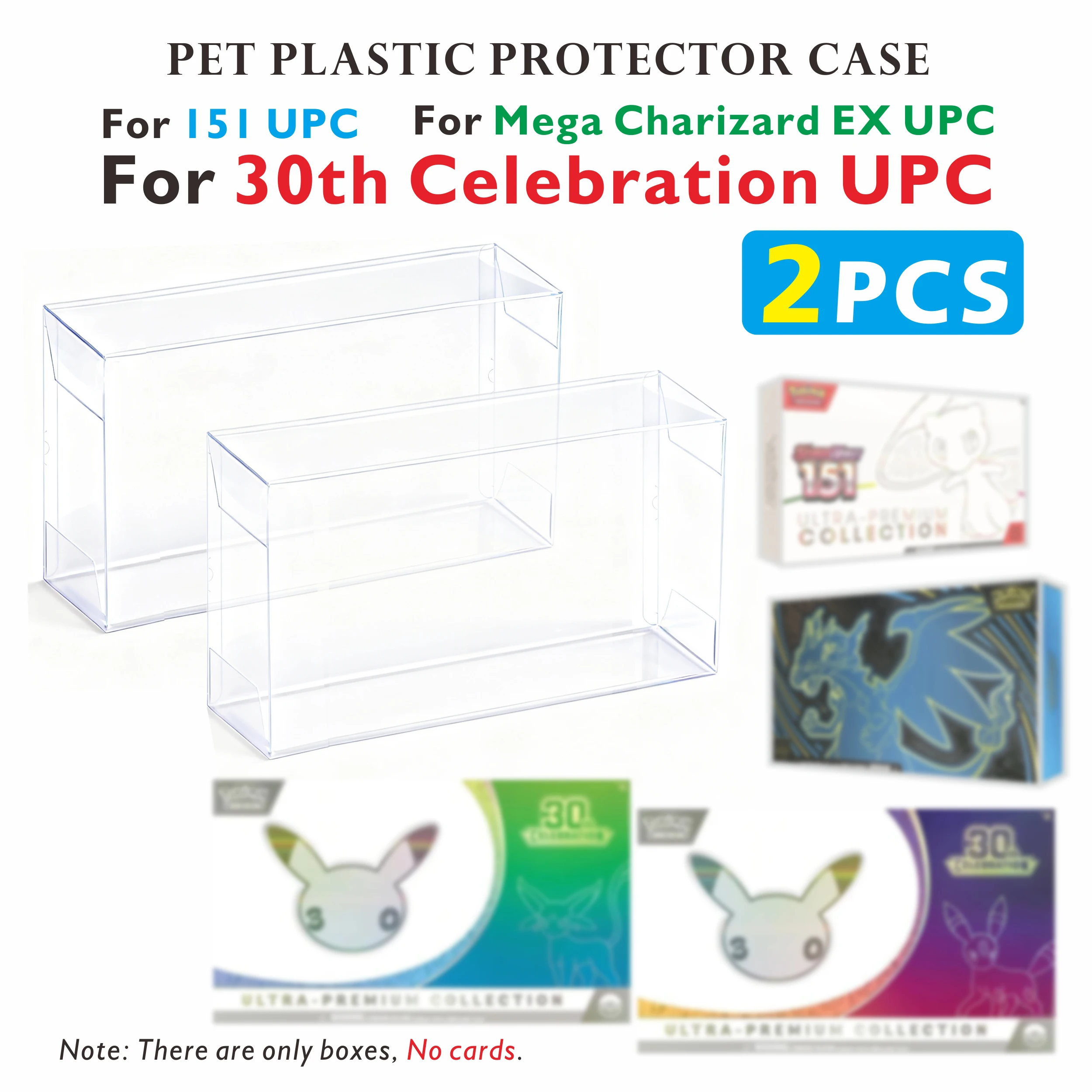 2PCS Clear Plastic Protector Case Super Thick 0.7mm For 30th Celebration UPC / Mega Charizard EX UPC / 151UPC Box