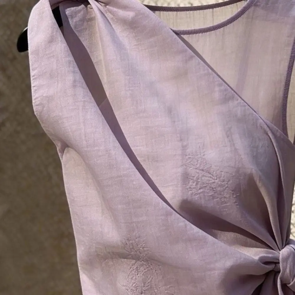 Trendy Elegant Women Sleeveless Top Tulle Chinese Style Tie-front Shirt High-End Feel Solid Color Sheer Vest Summer Women Wear