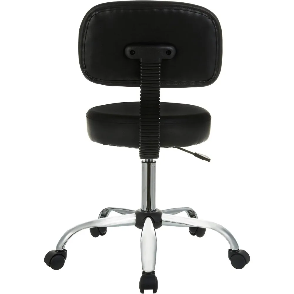調節可能なパッド入り回転スツール、背もたれとキャスター付き、ブラック、22.72 x 22.72 x 37.8