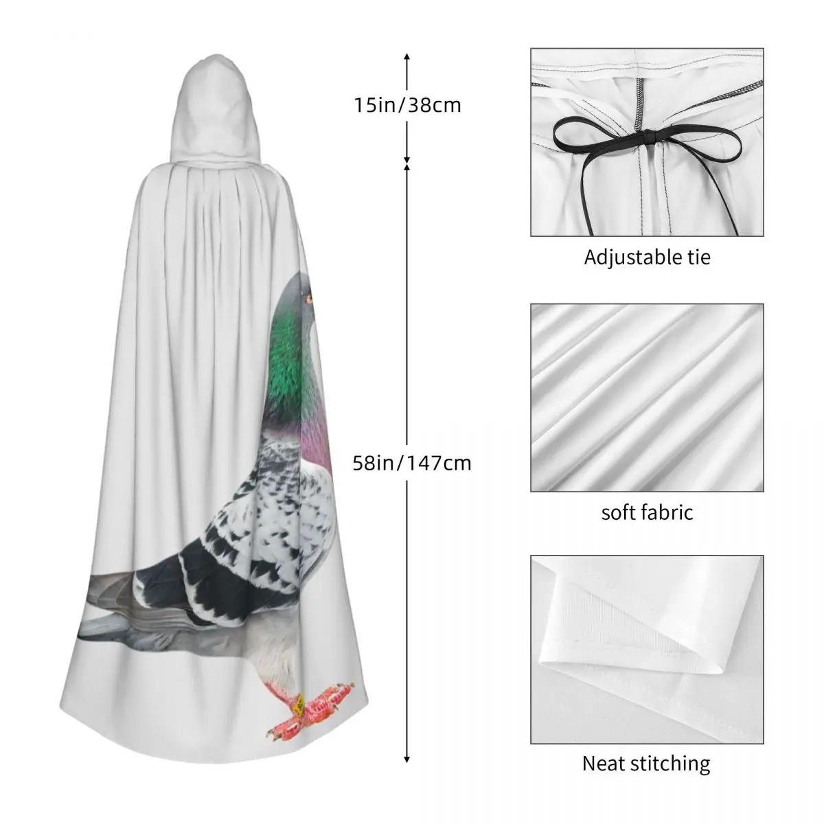 Gray Pigeons Long Hooded Cloak Witch Medieval Costume Cosplay Cape HalloweenParty Adult Unisex
