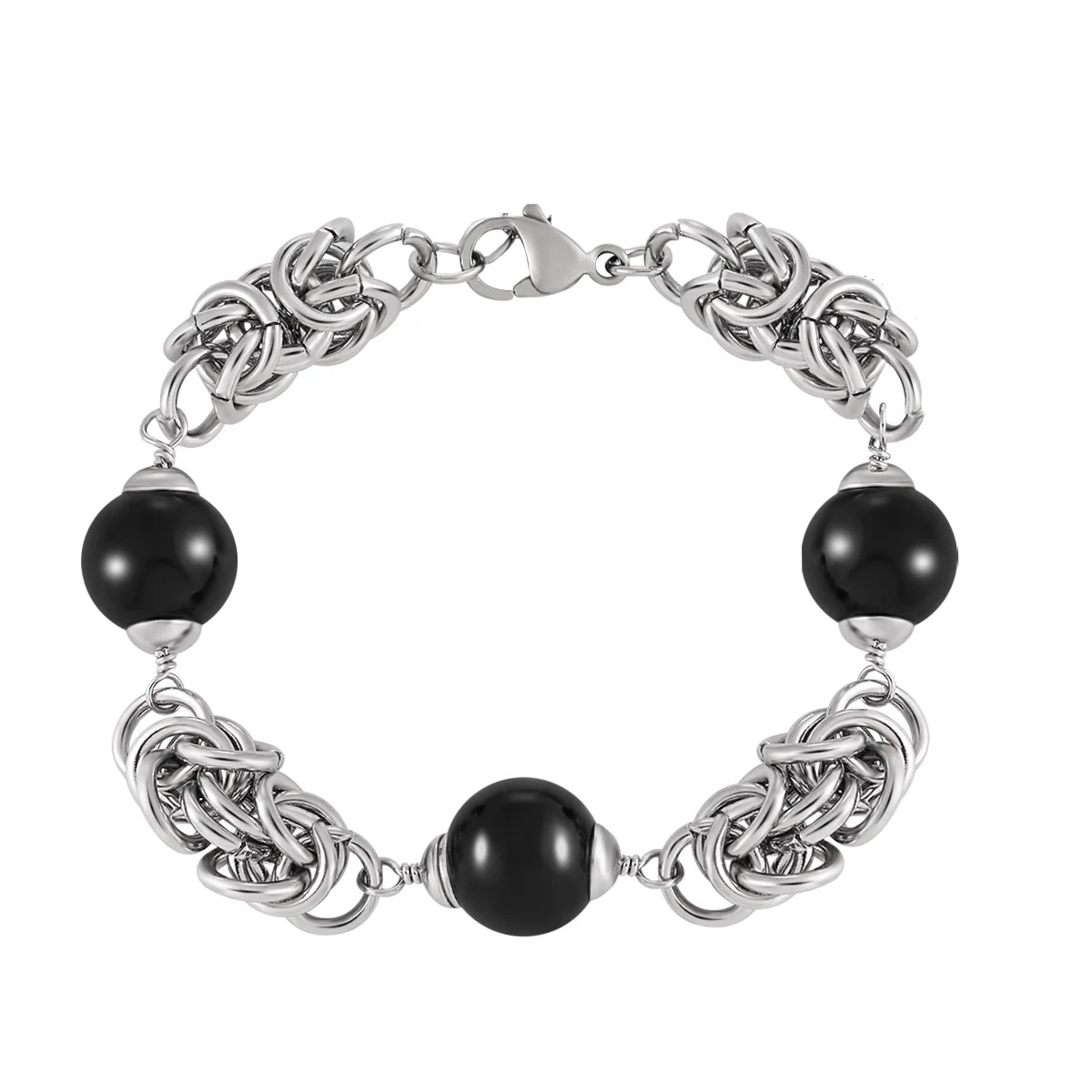 New 316L Stainless steel Black Beads Chain Bracelet for Men Women Kpop Punk Jewelry Solid Thick Does Not Fade