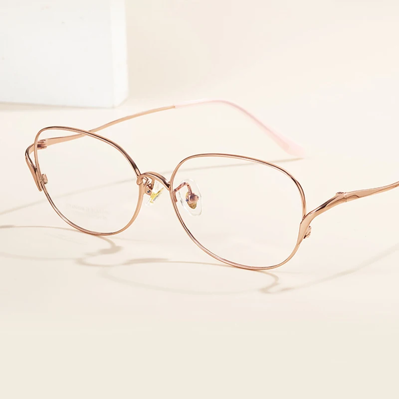 Women Ultralight Pure Titanium Fashion Anti Blue Light Reading Glasses Magnifier Ladies Hyperopia Spectacles Custom Prescription