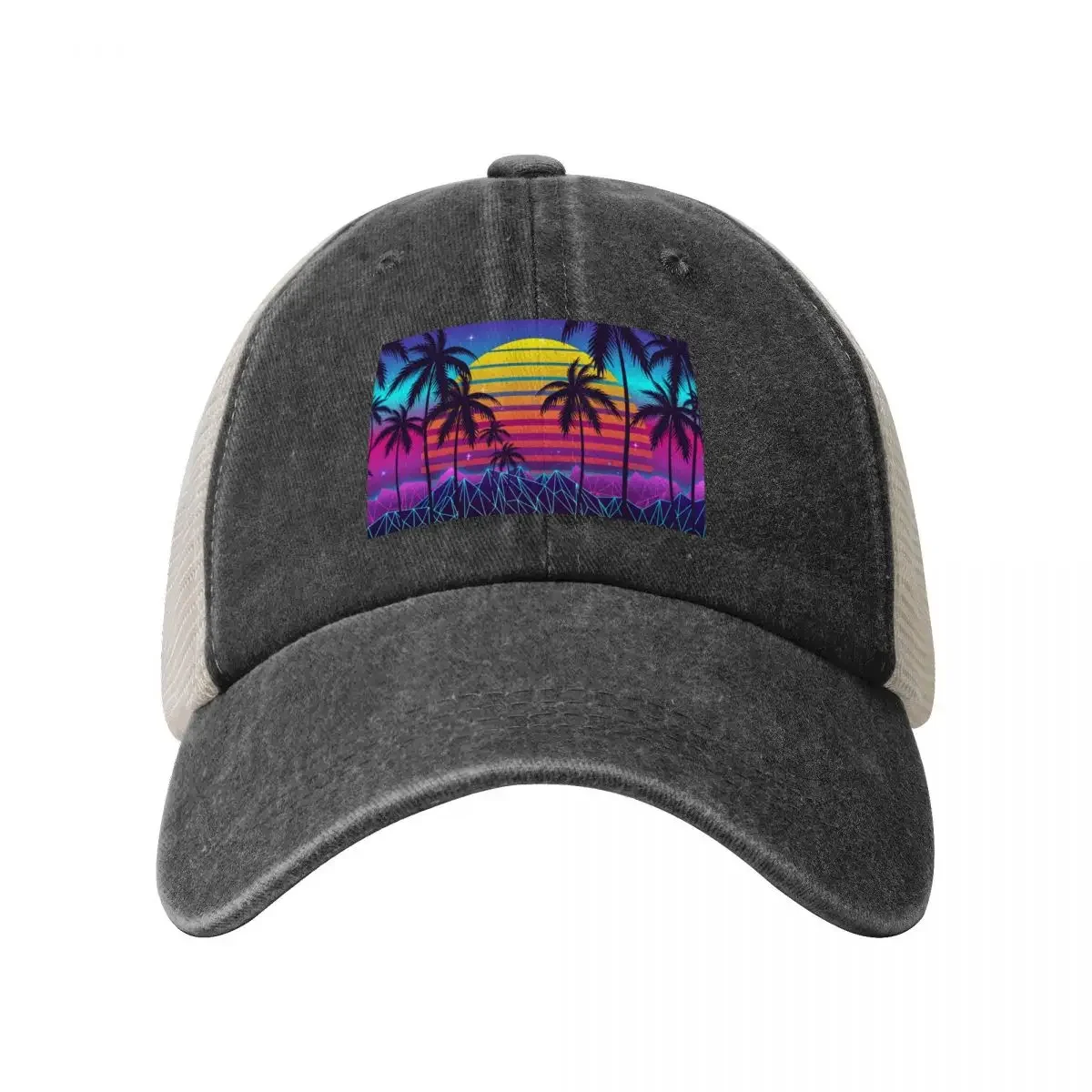 Radiant Sunset Synthwave Cowboy Mesh Baseball Cap Tactical Cap funny hat derby hat Mens Caps Women's