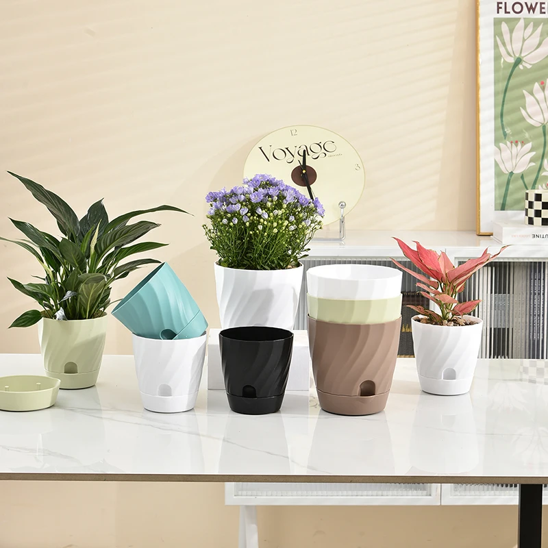 Double Layer Plastic Flower Pot Self Watering Flowerpot Small Plant Pot With Injection Port Home Office Decor Planting Supplies