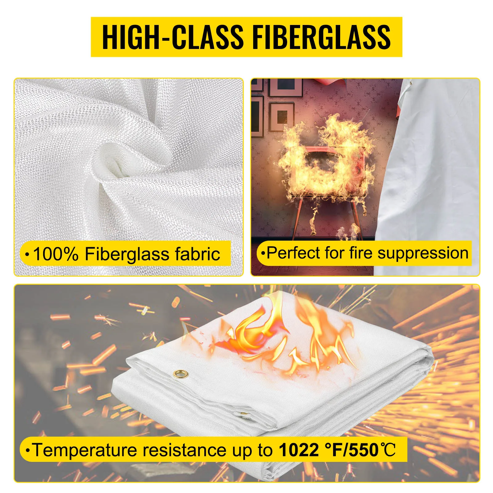 VEVOR Emergency Fire Blankets 6x10 8x10FT Fiberglass Welding Blanket 2 Pack Survival Flame Retardant Safety Protective Equipment
