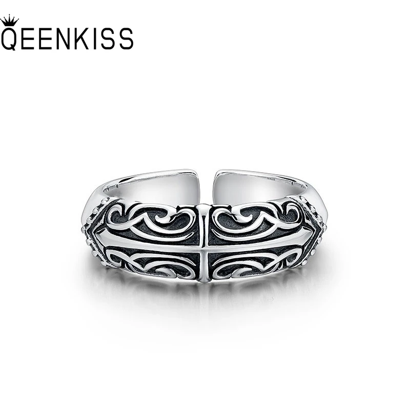 QEENKISS 925 Sterling Silver Vintage Cross Rings for Men Birthday Wedding Party Christmas Groom Father Boyfriends Gifts RG7157