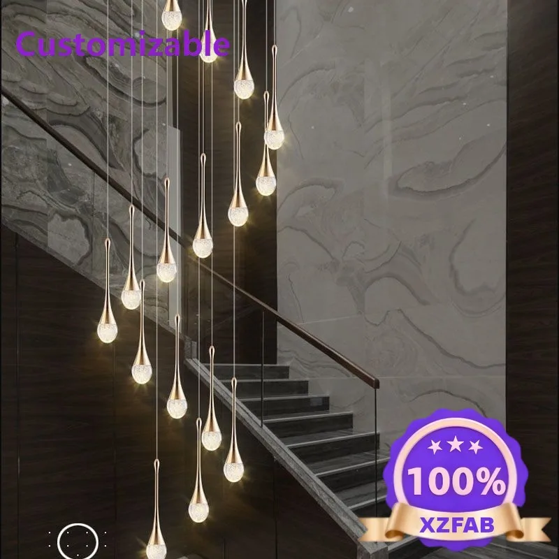 Factory Direct 2026 Stair chandelier, living room lamp, villa rotating light luxury lamp, duplex building, modern simple crystal